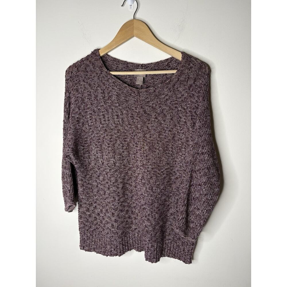Chicos Size 1 US M Sweater Pullover Shine Boat Neck Purple Shimmer Metallic
